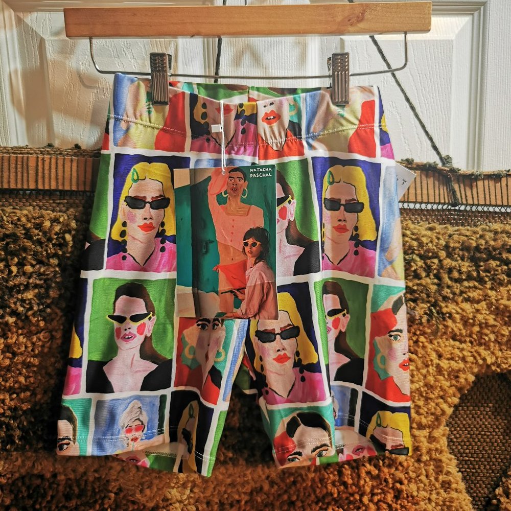 NWT Zara x Natacha Paschal colourful stretchy artsy bike shorts